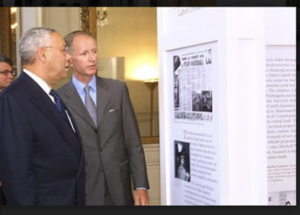 Secretary of State Colin Powell and President of the World Monuments Fund, Bertrand du Vignaud, touring the George C. Marshall Center exhibit.
